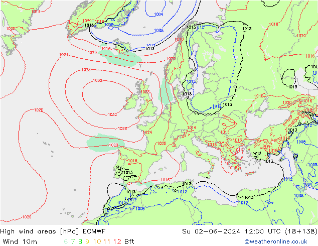 High wind areas ECMWF Вс 02.06.2024 12 UTC