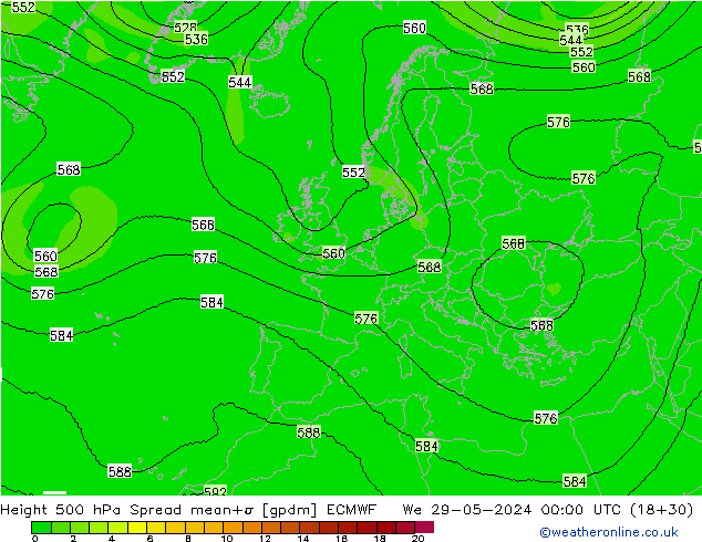 Height 500 hPa Spread ECMWF We 29.05.2024 00 UTC