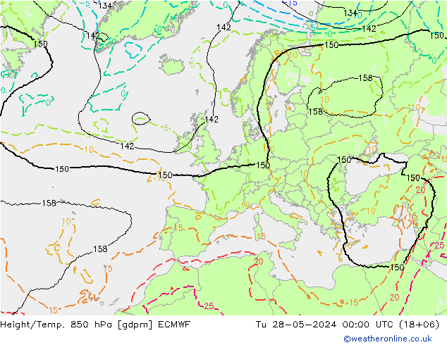 Height/Temp. 850 hPa ECMWF Tu 28.05.2024 00 UTC