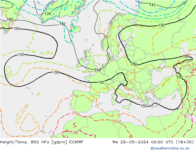 Yükseklik/Sıc. 850 hPa ECMWF Çar 29.05.2024 06 UTC