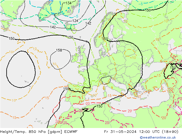 Height/Temp. 850 hPa ECMWF Pá 31.05.2024 12 UTC