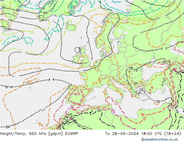 Height/Temp. 925 hPa ECMWF Ter 28.05.2024 18 UTC