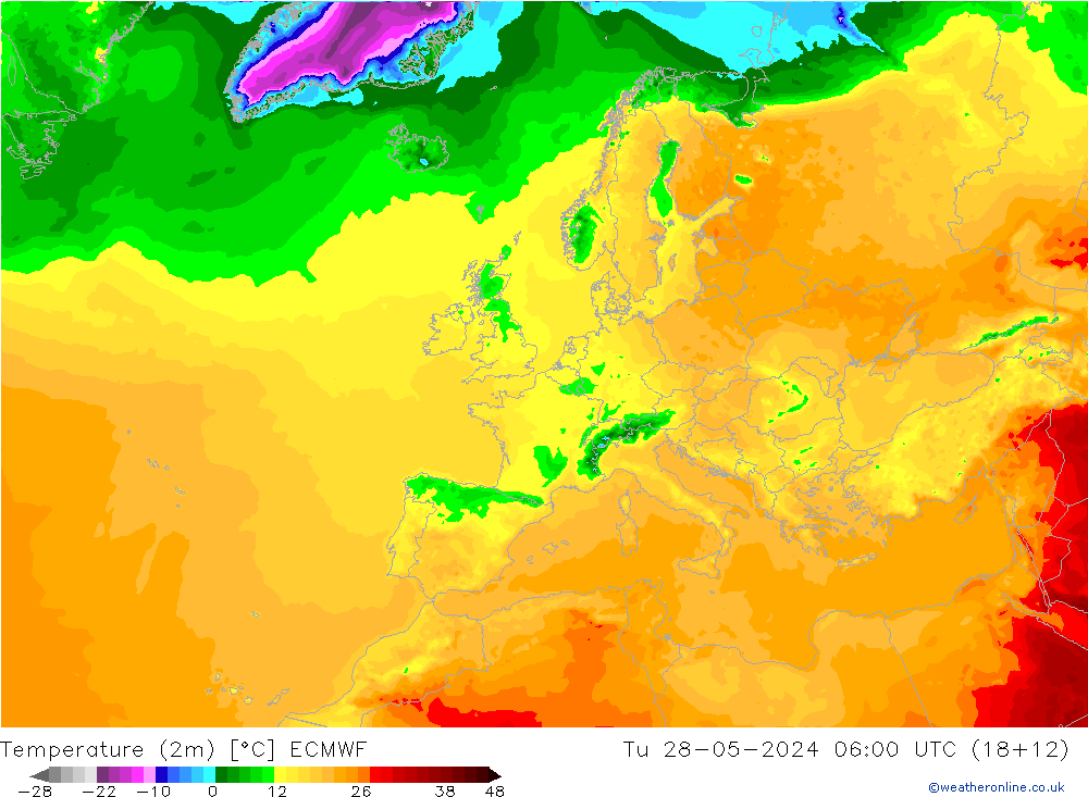 Temperatura (2m) ECMWF mar 28.05.2024 06 UTC