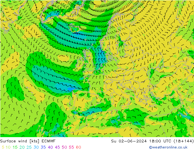 Wind 10 m ECMWF zo 02.06.2024 18 UTC