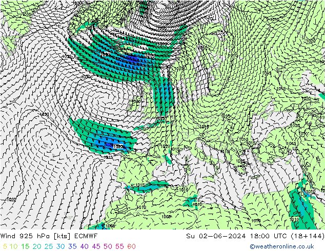 Viento 925 hPa ECMWF dom 02.06.2024 18 UTC