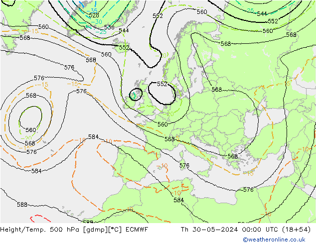 Yükseklik/Sıc. 500 hPa ECMWF Per 30.05.2024 00 UTC