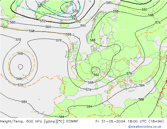 Height/Temp. 500 hPa ECMWF Sex 31.05.2024 18 UTC