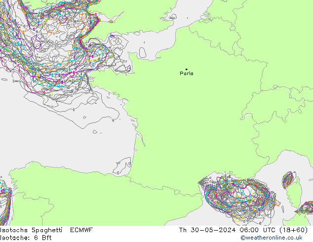 Isotachs Spaghetti ECMWF Th 30.05.2024 06 UTC