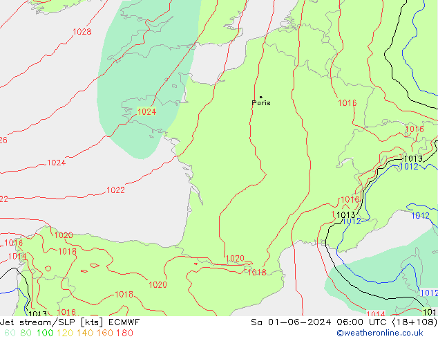 Prąd strumieniowy ECMWF so. 01.06.2024 06 UTC