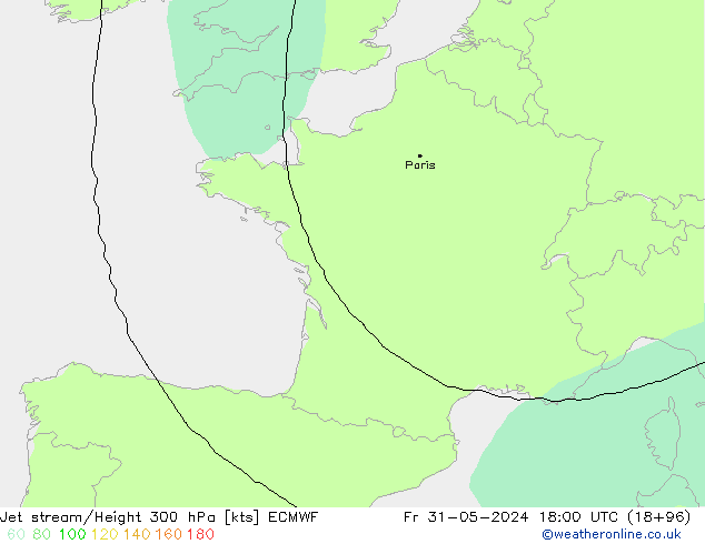 Jet stream/Height 300 hPa ECMWF Pá 31.05.2024 18 UTC