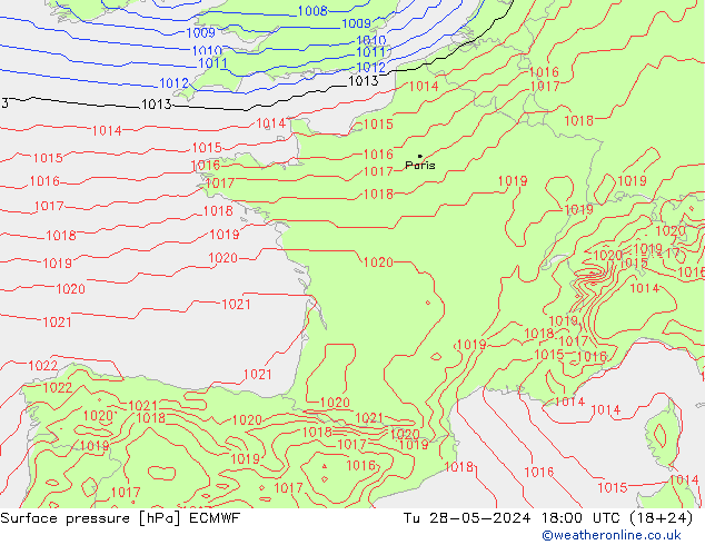 Bodendruck ECMWF Di 28.05.2024 18 UTC