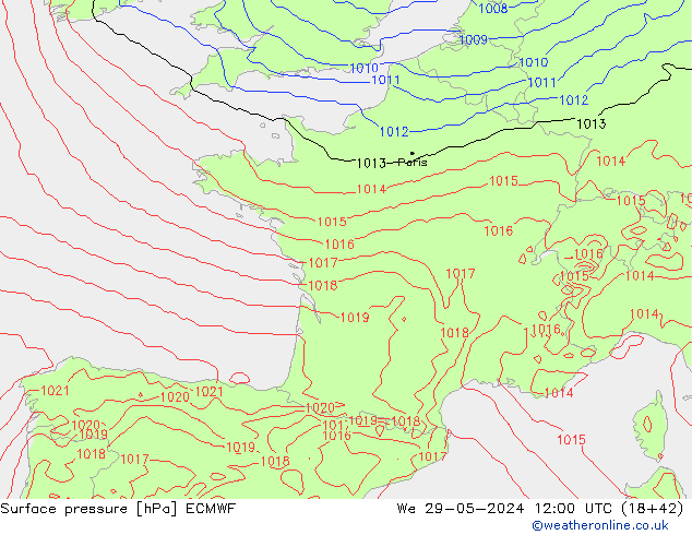 Luchtdruk (Grond) ECMWF wo 29.05.2024 12 UTC