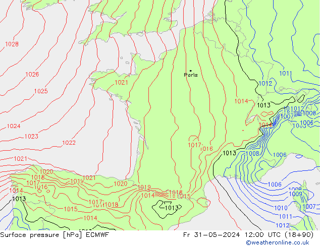 Surface pressure ECMWF Fr 31.05.2024 12 UTC