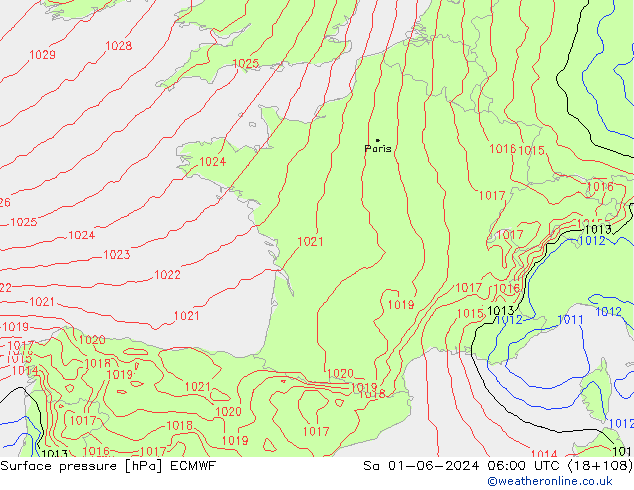 Pressione al suolo ECMWF sab 01.06.2024 06 UTC