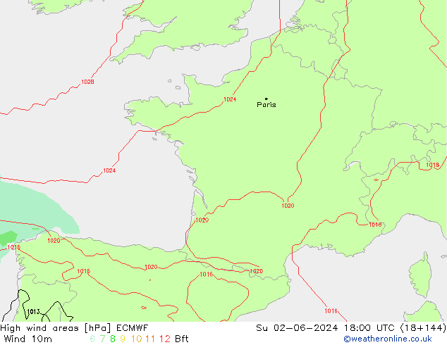 High wind areas ECMWF Su 02.06.2024 18 UTC