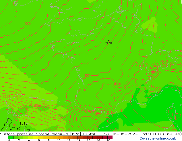 pressão do solo Spread ECMWF Dom 02.06.2024 18 UTC