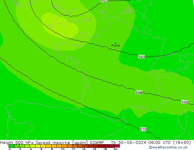 Geop. 500 hPa Spread ECMWF jue 30.05.2024 06 UTC