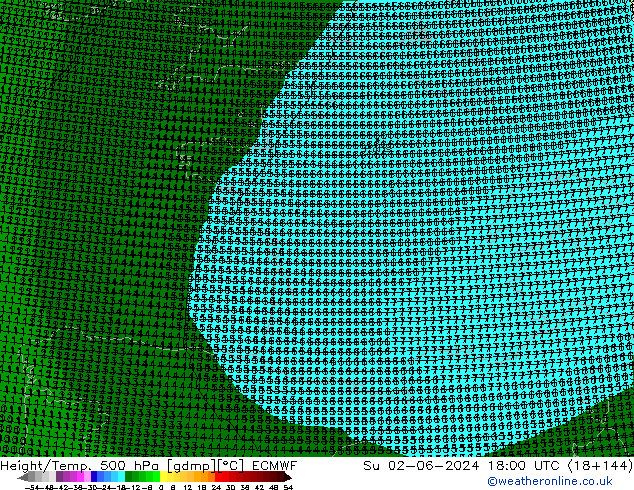 Height/Temp. 500 hPa ECMWF Su 02.06.2024 18 UTC