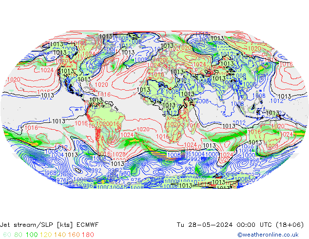 Jet stream/SLP ECMWF Út 28.05.2024 00 UTC