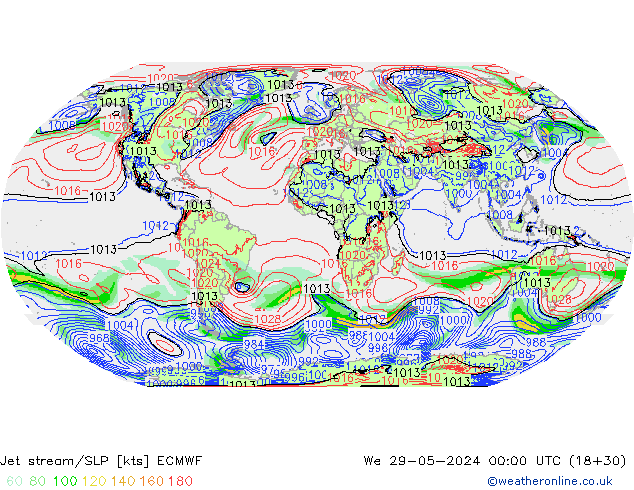 Prąd strumieniowy ECMWF śro. 29.05.2024 00 UTC