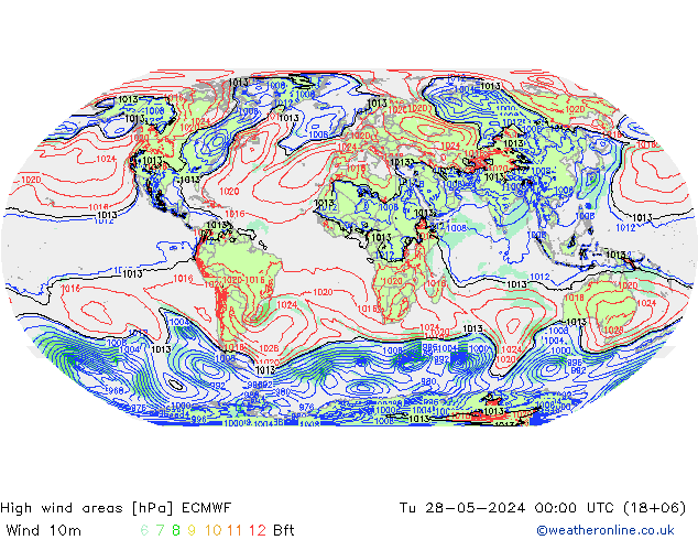 High wind areas ECMWF Út 28.05.2024 00 UTC