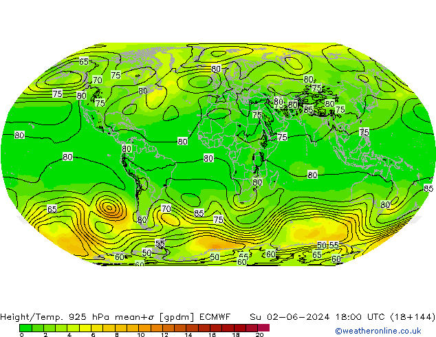 Height/Temp. 925 hPa ECMWF So 02.06.2024 18 UTC