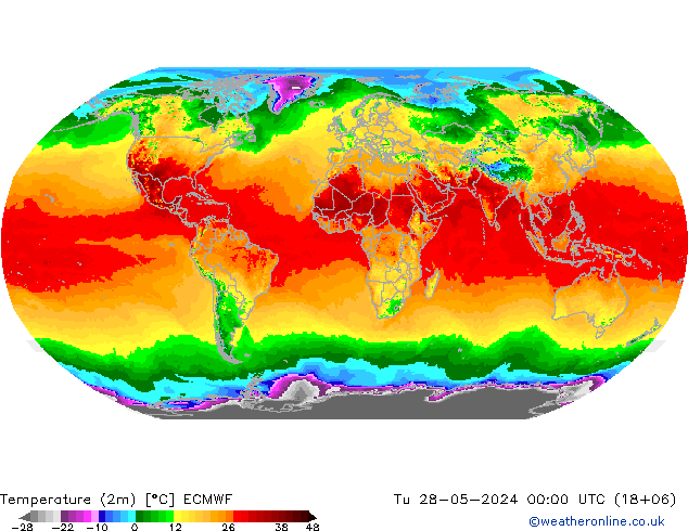 Temperature (2m) ECMWF Tu 28.05.2024 00 UTC