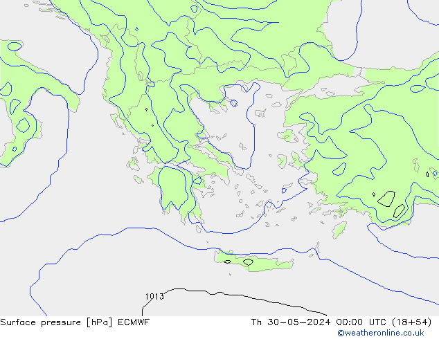 Presión superficial ECMWF jue 30.05.2024 00 UTC