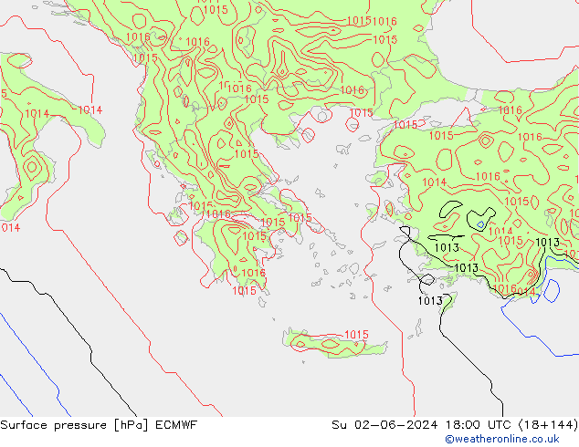 Atmosférický tlak ECMWF Ne 02.06.2024 18 UTC