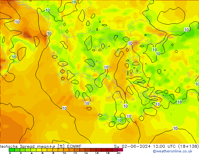 Izotacha Spread ECMWF nie. 02.06.2024 12 UTC