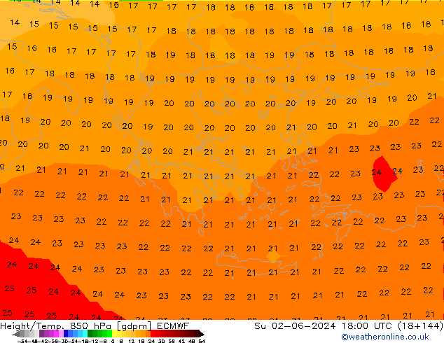 Height/Temp. 850 hPa ECMWF Ne 02.06.2024 18 UTC