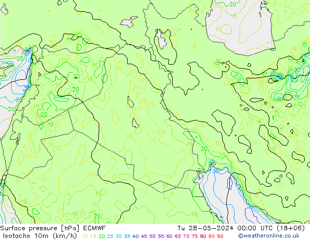 Isotachen (km/h) ECMWF di 28.05.2024 00 UTC