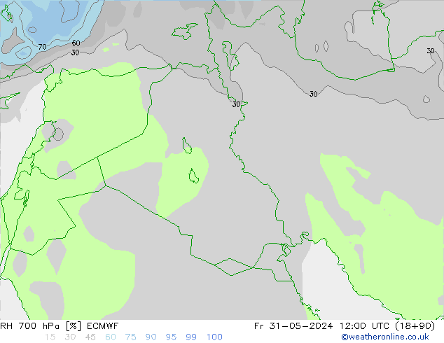 RH 700 гПа ECMWF пт 31.05.2024 12 UTC