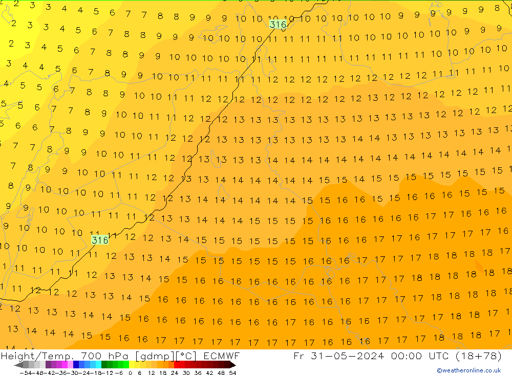 Height/Temp. 700 hPa ECMWF pt. 31.05.2024 00 UTC