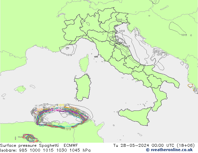 pressão do solo Spaghetti ECMWF Ter 28.05.2024 00 UTC