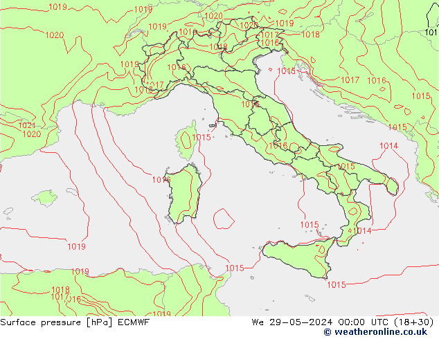 Luchtdruk (Grond) ECMWF wo 29.05.2024 00 UTC