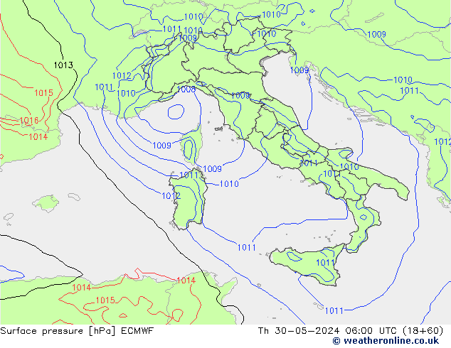 ciśnienie ECMWF czw. 30.05.2024 06 UTC