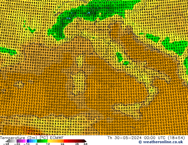 Temperatuurkaart (2m) ECMWF do 30.05.2024 00 UTC