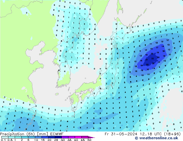 Precipitazione (6h) ECMWF ven 31.05.2024 18 UTC