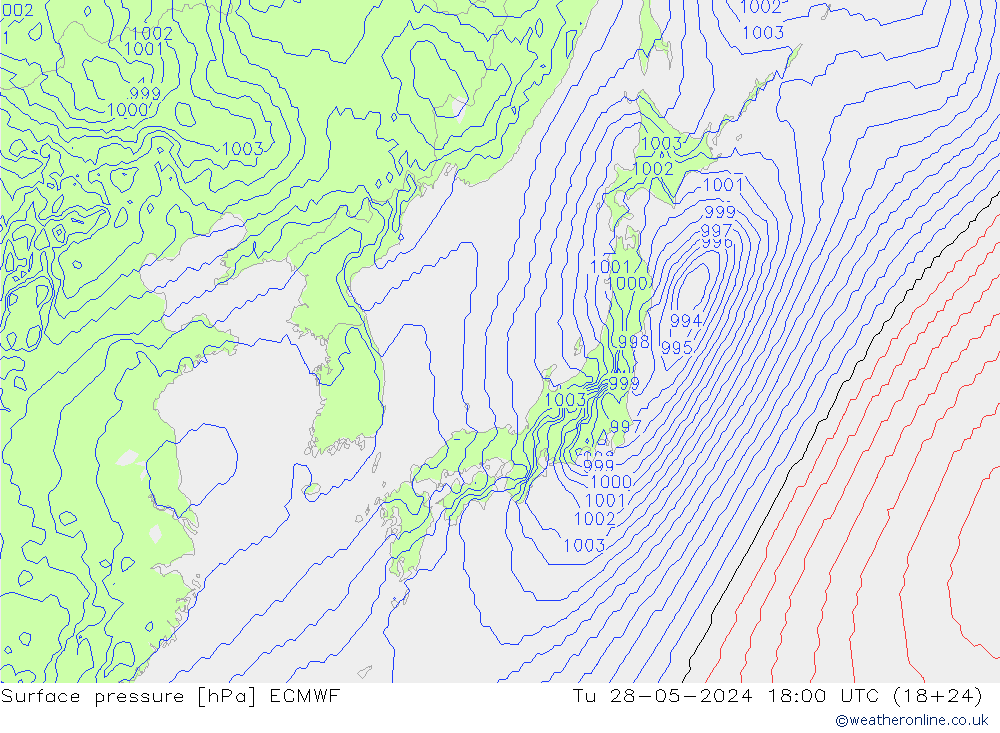 Bodendruck ECMWF Di 28.05.2024 18 UTC