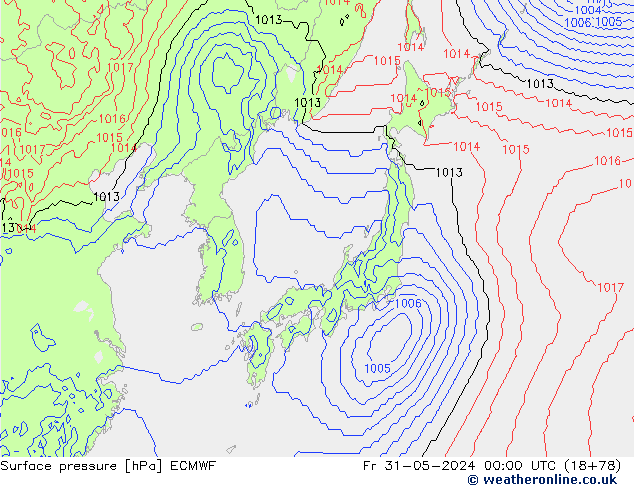 Luchtdruk (Grond) ECMWF vr 31.05.2024 00 UTC