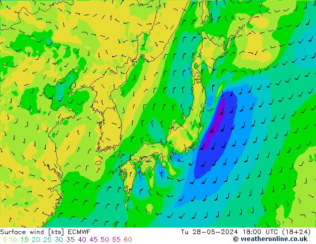 Rüzgar 10 m ECMWF Sa 28.05.2024 18 UTC