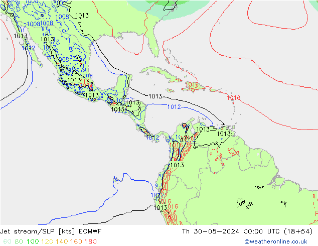 Jet stream/SLP ECMWF Čt 30.05.2024 00 UTC