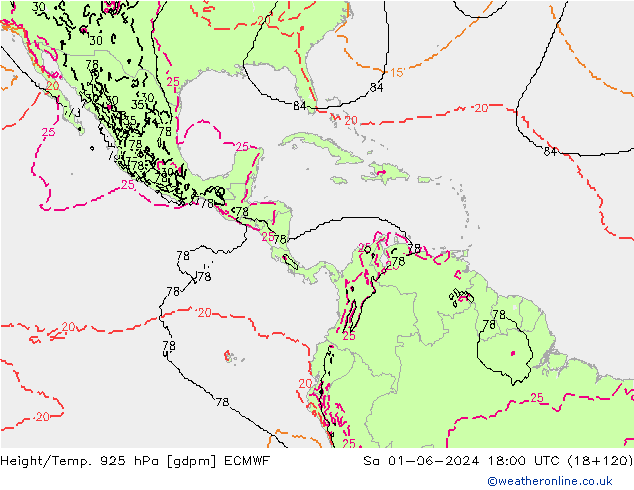 Height/Temp. 925 hPa ECMWF Sa 01.06.2024 18 UTC