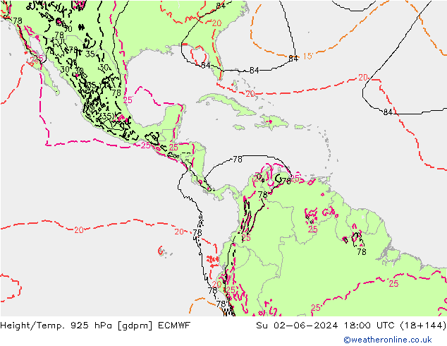 Height/Temp. 925 hPa ECMWF Su 02.06.2024 18 UTC