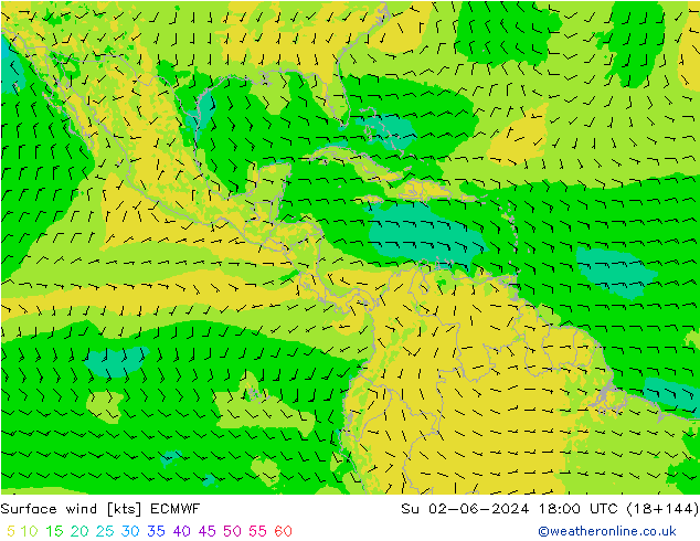 Rüzgar 10 m ECMWF Paz 02.06.2024 18 UTC