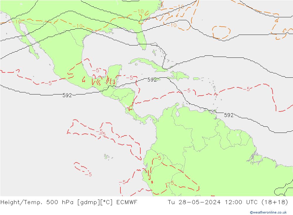 Height/Temp. 500 hPa ECMWF Út 28.05.2024 12 UTC