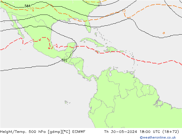 Height/Temp. 500 hPa ECMWF Čt 30.05.2024 18 UTC