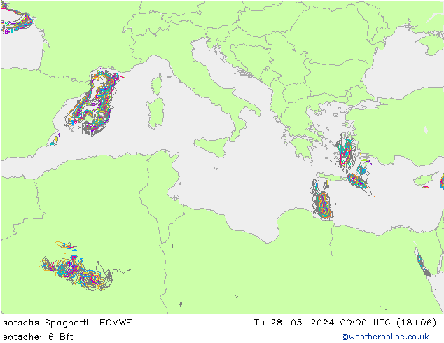 Isotachen Spaghetti ECMWF di 28.05.2024 00 UTC