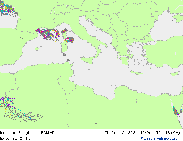 Isotaca Spaghetti ECMWF jue 30.05.2024 12 UTC